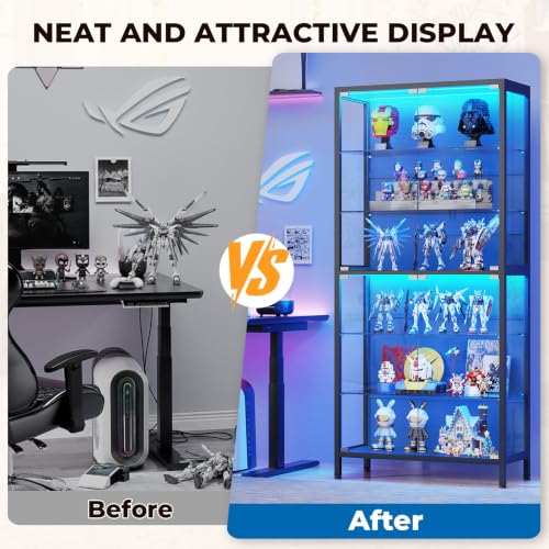 71-Inch 6-Tier Glass Display Cabinet with LED Lights and Motion Sensor