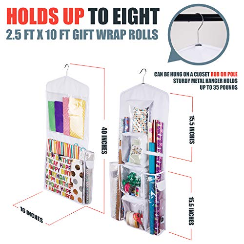 Double-Sided Hanging Gift Bag and Wrap Organizer White