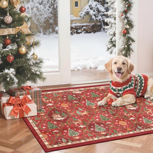 Christmas Red 2' x 3' Entryway Rug with Anti-Slip Backing - Madane