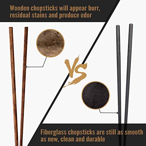 Reusable Fiberglass Chopsticks 10 Pairs - Dishwasher Safe Non-Slip, 9.5 Inch