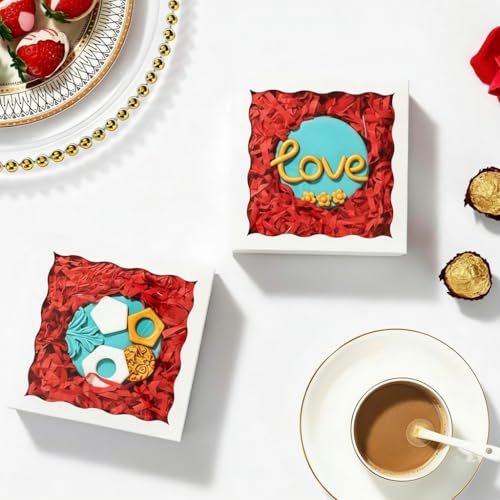 NEKSUNBAK 50 Pack White Cookie Gift Boxes 5x5x1.2 Inch for Cookies & Treats