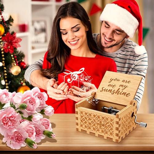 Vintage Laser-Engraved Wooden Music Box - You Are My Sunshine Melody