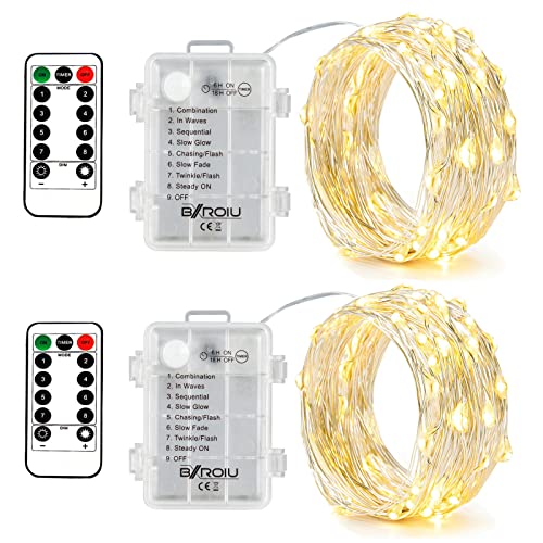 2-Pack Warm White LED Fairy Lights with Remote & Timer - 16.4ft Silver Wire