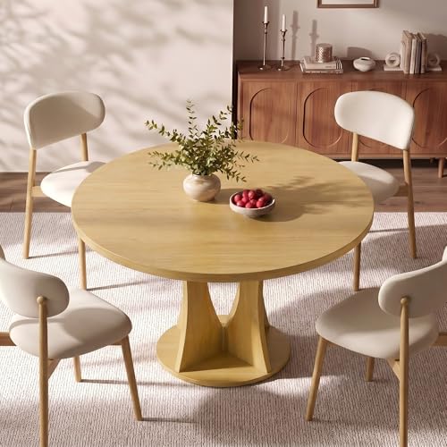 47.2-Inch Round Wooden Dining Table for 4-6, Farmhouse Oak Kitchen Table