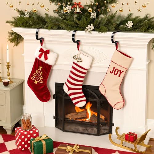 Adjustable Christmas Stocking Holders for Mantle - Set of 6 Black Metal