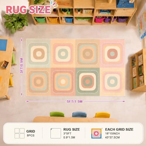 Amylove Classroom Rug 3x5 ft Rounded Squares Seat Soft Boho Kids Playroom Area Carpet