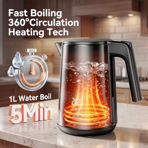 1.0L Electric Kettle, 1200W Fast Boil with 7 Temp Settings & Keep Warm