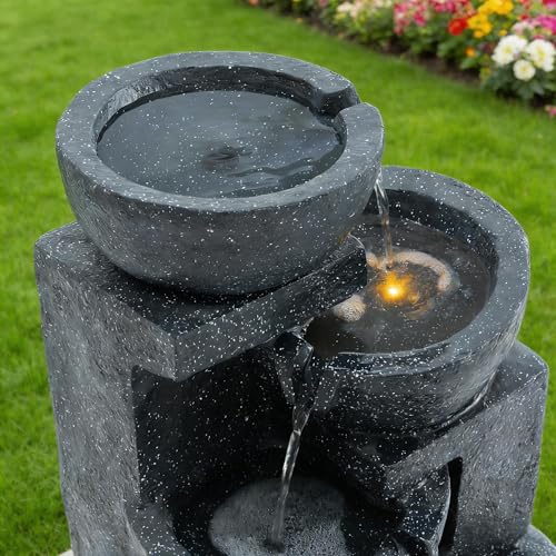 29-Inch 4-Tier Cascading Water Fountain with LED Lights for Patio and Garden