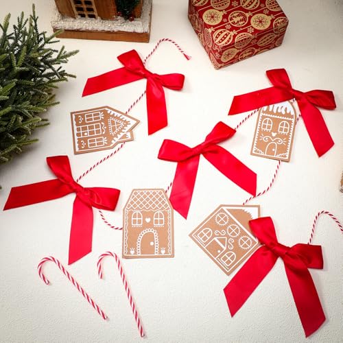 XunYee 5.9ft Christmas Gingerbread House Garland with Red Bows, Reusable Holiday Decor