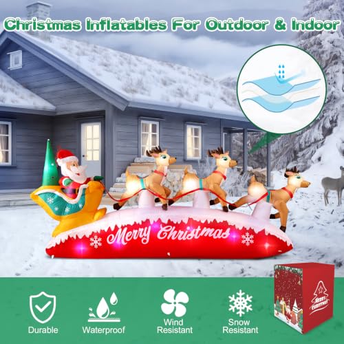 Danxilu 10FT Santa Sleigh Inflatable with Reindeer & LED Lights - Christmas Decor