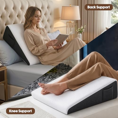 Memory Foam Wedge Pillow with Dual Side Pockets - 24x24x7.5 inches