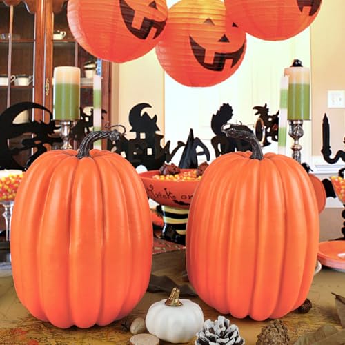 8 Inch Large Artificial Foam Pumpkins - 2 Piece Set for Fall Thanksgiving