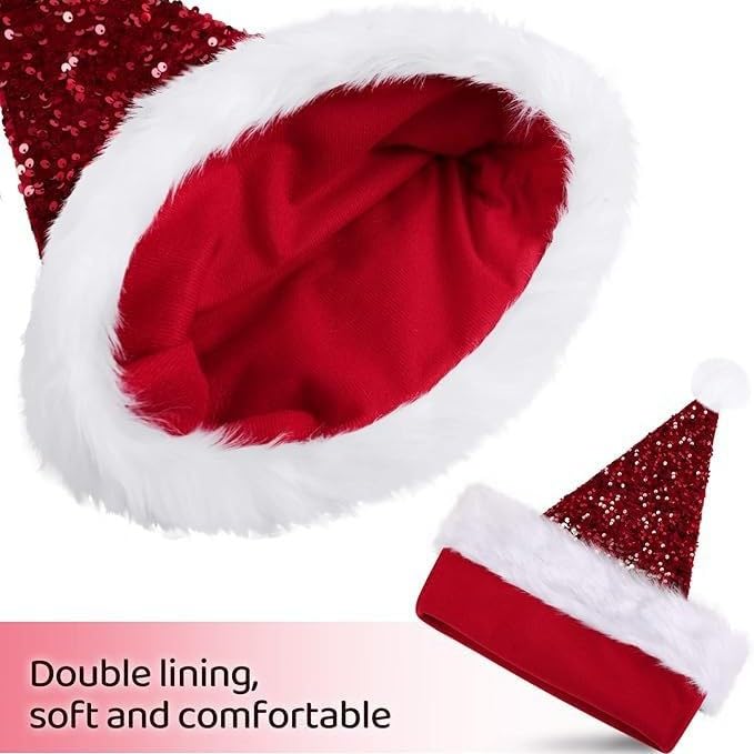 KorhLeoh Red Sequin Santa Hat for Men & Women - Glittery Party Christmas Hat, Medium