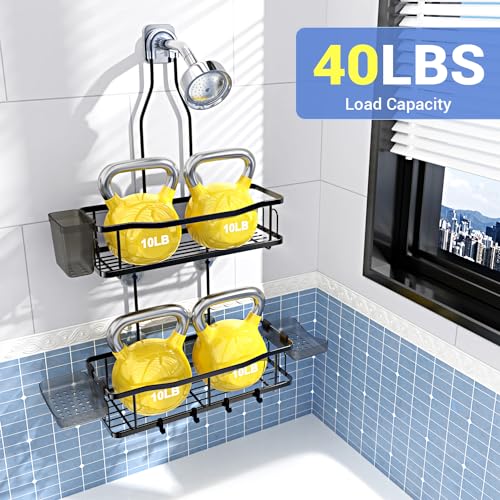 Hanging Shower Caddy Over Shower Head - Rustproof 2-Tier Storage Rack