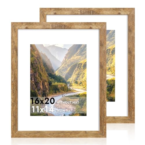 16x20 Rustic Brown Wood Picture Frame Set of 2 with Mat for 11x14 Photo