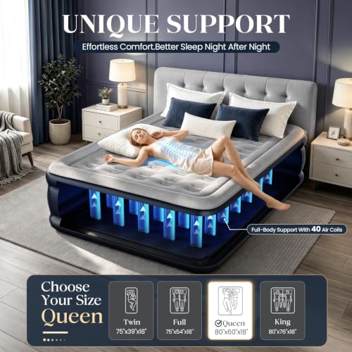 Queen Air Mattress with Built-In Pump - 18 Inch Raised Inflatable Bed