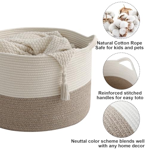 Large Cotton Rope Blanket Basket - 65L Collapsible Laundry Hamper & Storage Bin