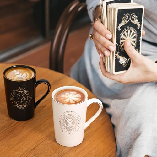 Maustic Sun & Moon Mugs 14oz - Black/White Aesthetic Boho Coffee Cups Gift Set