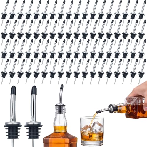 Chengu 72 Pack Metal Liquor Bottle Pour Spouts Silver - Long-lasting Stainless Steel with Rubber Covers