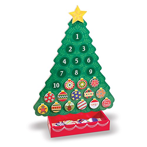 Wooden Christmas Advent Calendar - Magnetic Holiday Tree with 25 Ornaments