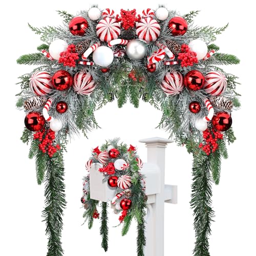 88-Inch Artificial Christmas Mailbox Swag, Red and Green Holiday Decor