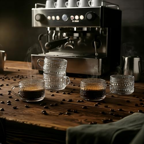 Glaver's Set of 6 Thick Glass Espresso Cups with Handles, 3 oz Demitasse Coffee Mugs