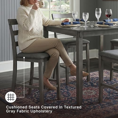 5-Piece Square Counter Height Dining Set for 4, Charcoal Gray