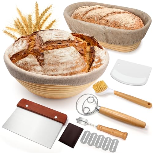 Sourdough Bread Proofing Basket Set - 9" Round & 10" Oval Banneton Kit