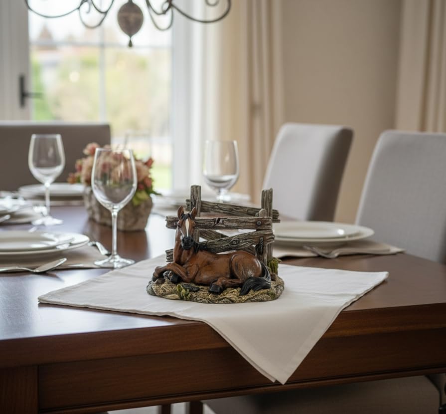 Comfy Hour Rustic Western Horse Napkin Holder for Kitchen Table, Decorative Cowboy Resin Horse Stable Paper Napkin Dispenser, Farmhouse Lodge Cabin Decor, Brown, 5 x 4.6 x 3.8 Inches