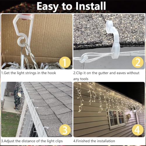 120PCS Outdoor Gutter Hooks for String Lights, Weatherproof Plastic Clips