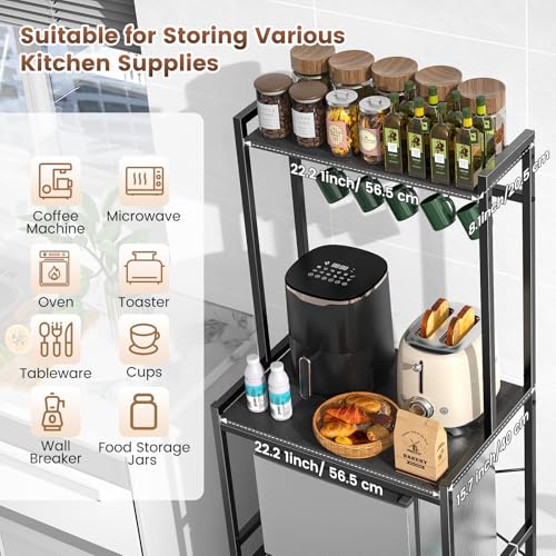 Mini Fridge Stand with Storage, Adjustable Shelves, Black - 24W x 16D x 60H