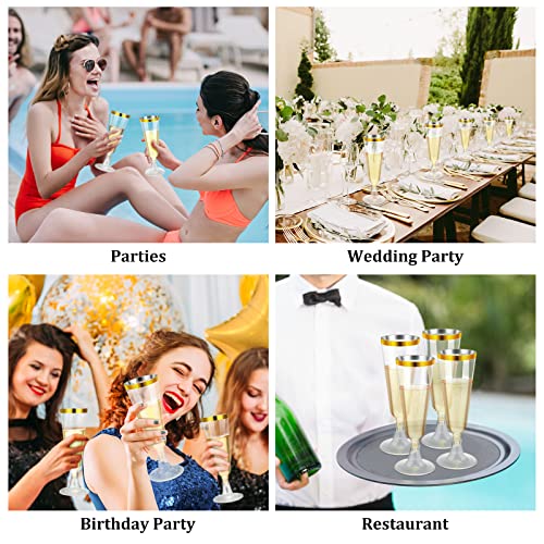 150 Pcs Plastic Champagne Flutes Bulk Gold Rim Disposable Party Drinkware