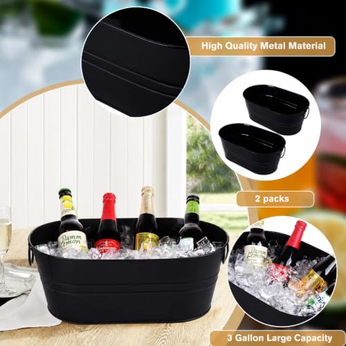 tchrules Black Galvanized Beverage Tubs 2-Pack, 3 Gallon Ice Buckets for Parties
