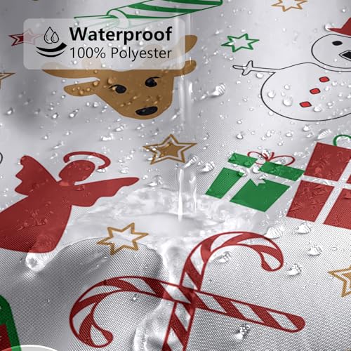 MEHOFOND Colorful Christmas Shower Curtain 72x72 Inch Winter Gingerbread Stars Reindeer Snowman Bathroom Decor Waterproof Polyester