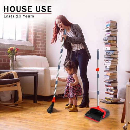 Broom and Dustpan Set (2-Pack) with 52" Adjustable Handle & Self-Cleaning Teeth