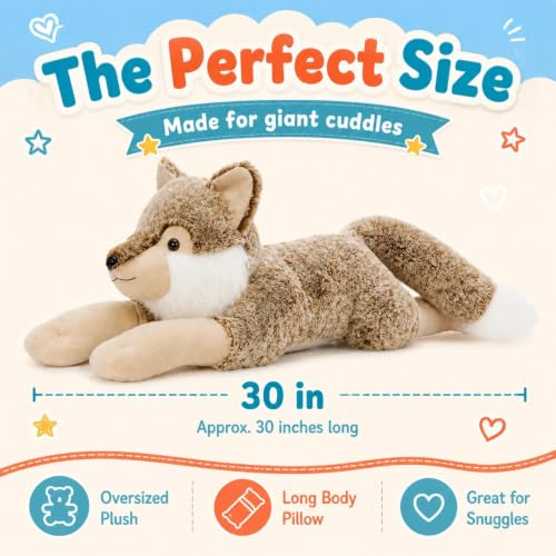 30-Inch Giant Wolf Stuffed Animal - Realistic Soft Plush Pillow