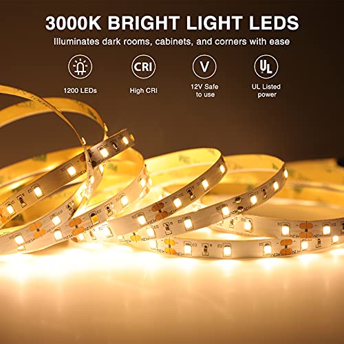 65.6ft Dimmable LED Strip Lights, Warm White Flexible Tape Light for Home