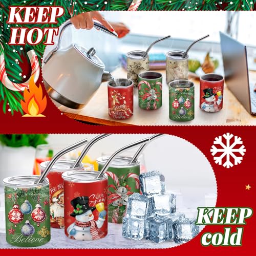 Reindeer 6 Pcs 3 oz Christmas Mini Tumbler Shot Glass with Straw and Lid - Roshtia