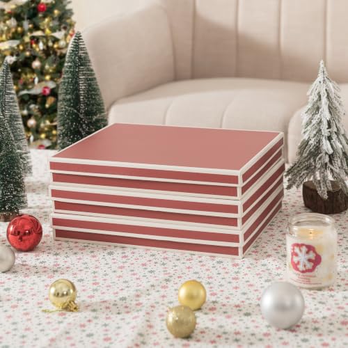 Soul & Lane Festive Red Gift Boxes with Lids (Set of 3) – 13.2 x 9.8 x 1.8 in, Holiday Clothing Boxes