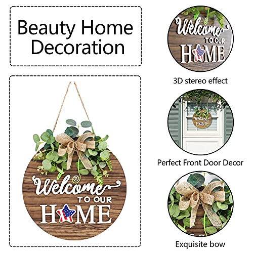 Interchangeable Welcome Sign Front Door Wreath - 12-Inch Rustic Wood Decor