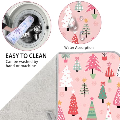 Whaline Christmas Dish Drying Mat Pink Cartoon Xmas Pine Tree