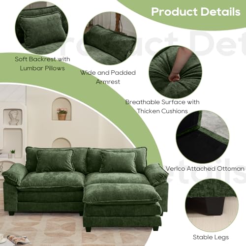 86" Modular Sectional Sofa with Ottoman, Deep Seat Chenille Cloud Couch