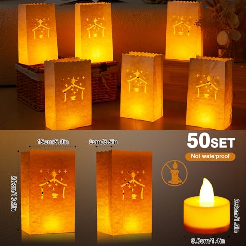 Nativity Christmas Luminary Bags with Flameless LED Candles - 50 Pack