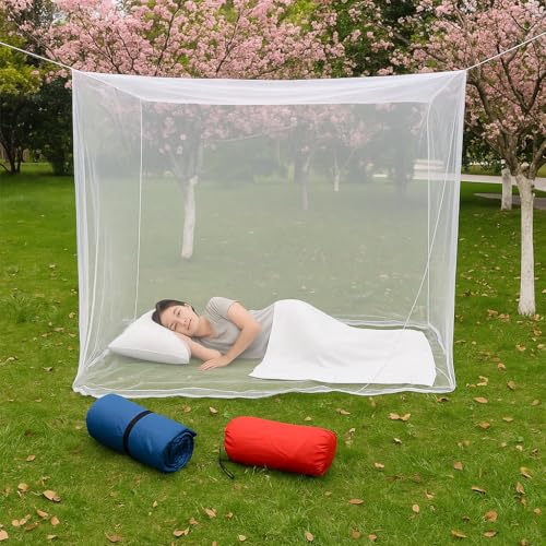 Rectangular Bed Mosquito Net Canopy - Full & Queen Size White Mesh