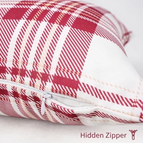 Outdoor Christmas Pillow Cover 20x20in Waterproof Plaid Red/White - Pack of 2, 100% Canvas