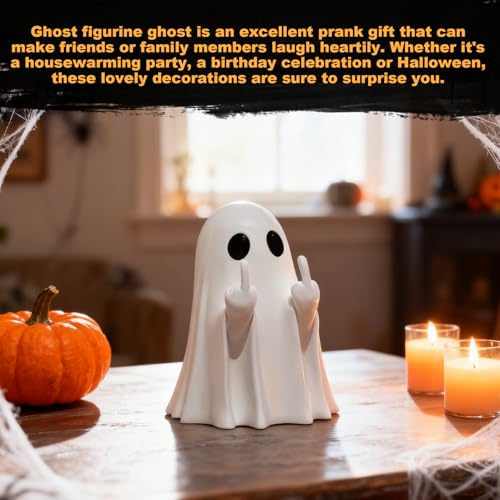 Ceramic Halloween Ghost Figurine with Bat Balloon Cute Spooky Home Decor