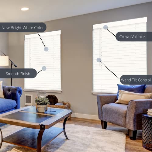 2-Inch Faux Wood Cordless Blinds, 22" x 36", Bright White