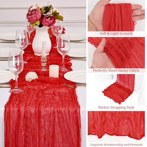 Red 12 Pack Cheesecloth Table Runner 20 x 120 in - Wrinkled Sheer Linen Batched 12