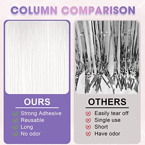 Voircoloria White Pastel Foil Fringe Curtains 3.3x8.2ft 3 Pack - White