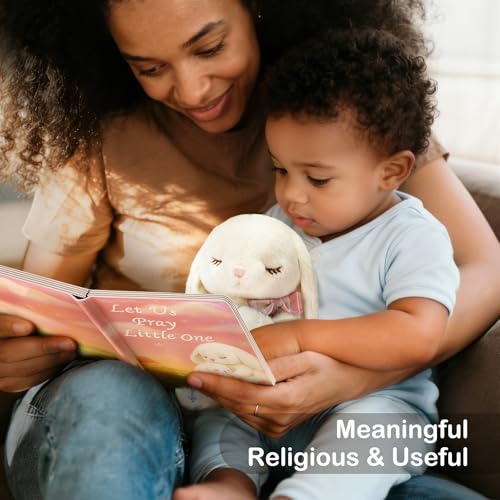 Baby Girl Baptism Gift Set - 7" Praying Bunny Plush & Prayer Book Box Set